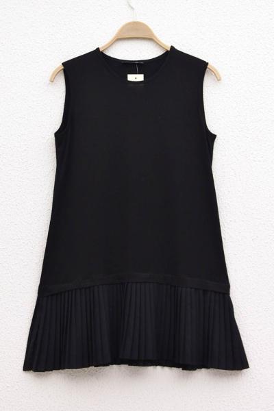 Etek Ucu Piliseli Sıfır Kol İçlik Siyah