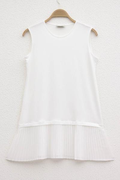 Etek Ucu Piliseli Sıfır Kol İçlik Ekru